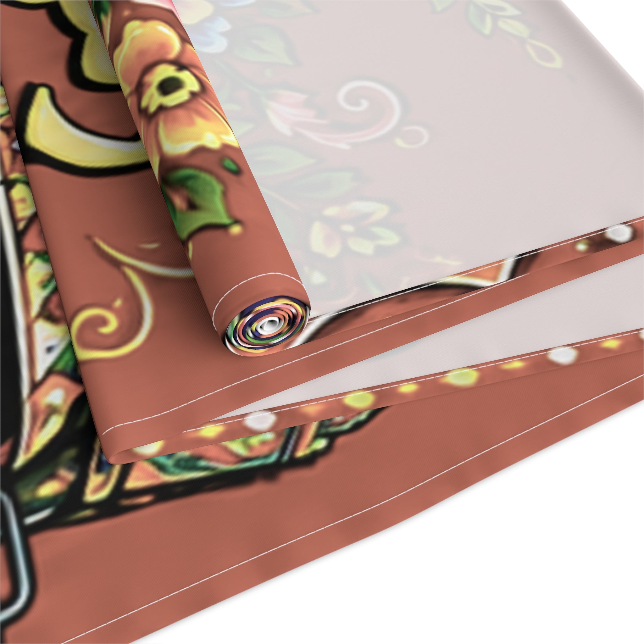 Pakistani Truck Art Floral Table Runner – Urdu Quote 'Khush Raho Muskurate Raho' Cotton/Poly