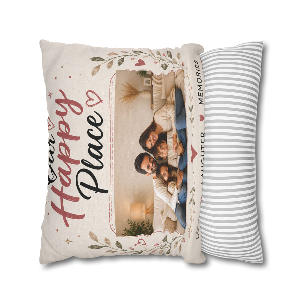 ✨ Our Happy Place Photo Pillowcase — Personalized Family Throw Pillow