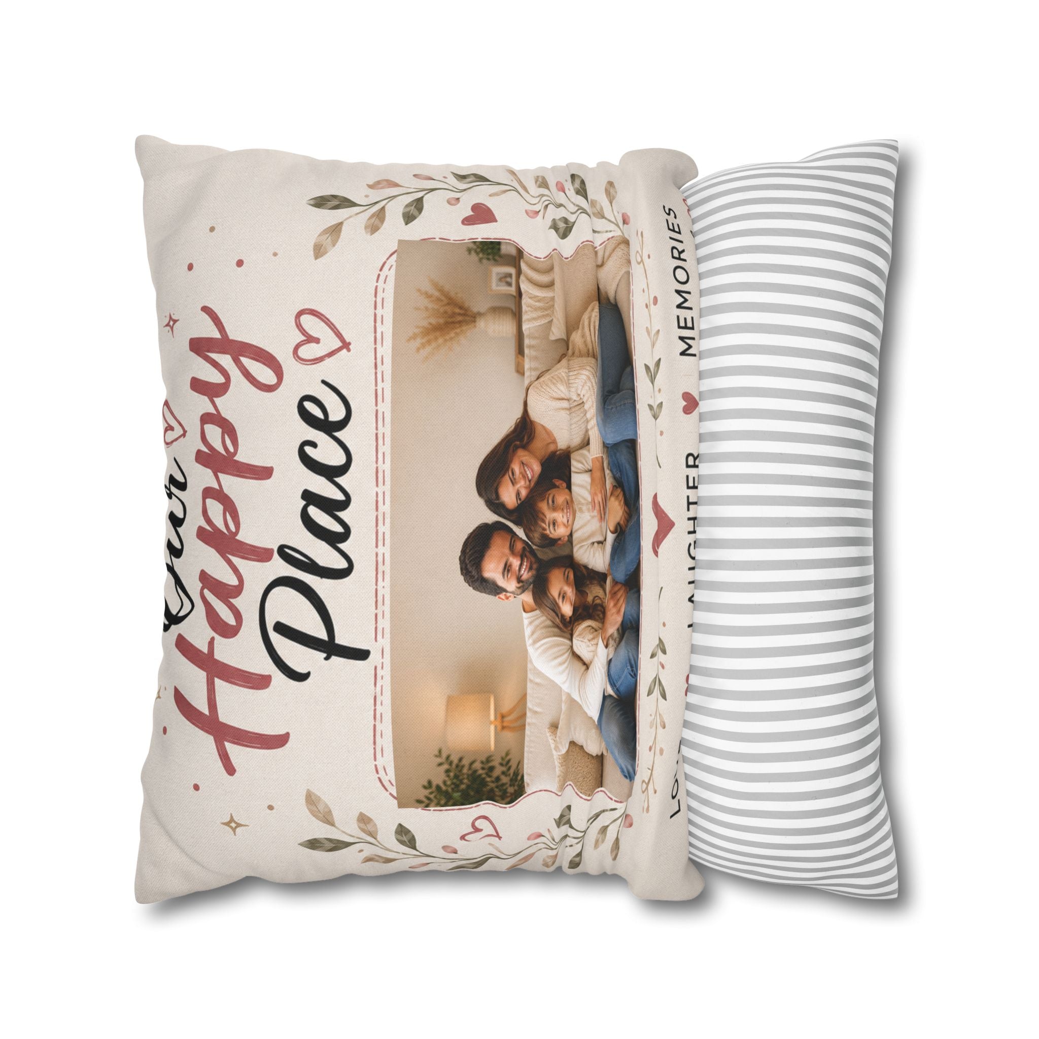 ✨ Our Happy Place Photo Pillowcase — Personalized Family Throw Pillow