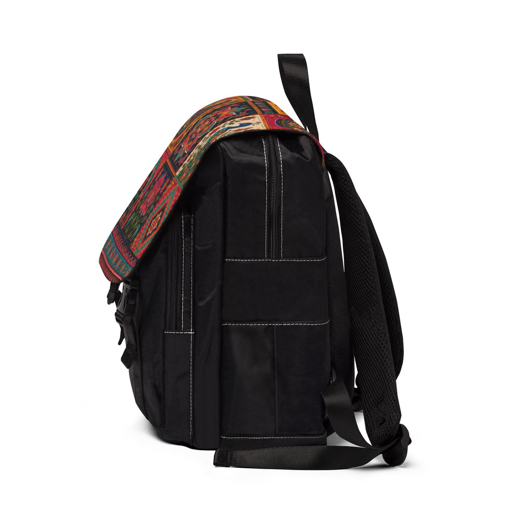 Peacock print backpack side view, lightweight student bag - مور پرنٹ بیگ پیک، ہلکا سٹوڈنٹ بیگ