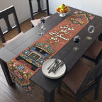 Pakistani Truck Art Floral Table Runner – Urdu Quote 'Khush Raho Muskurate Raho' Cotton/Poly