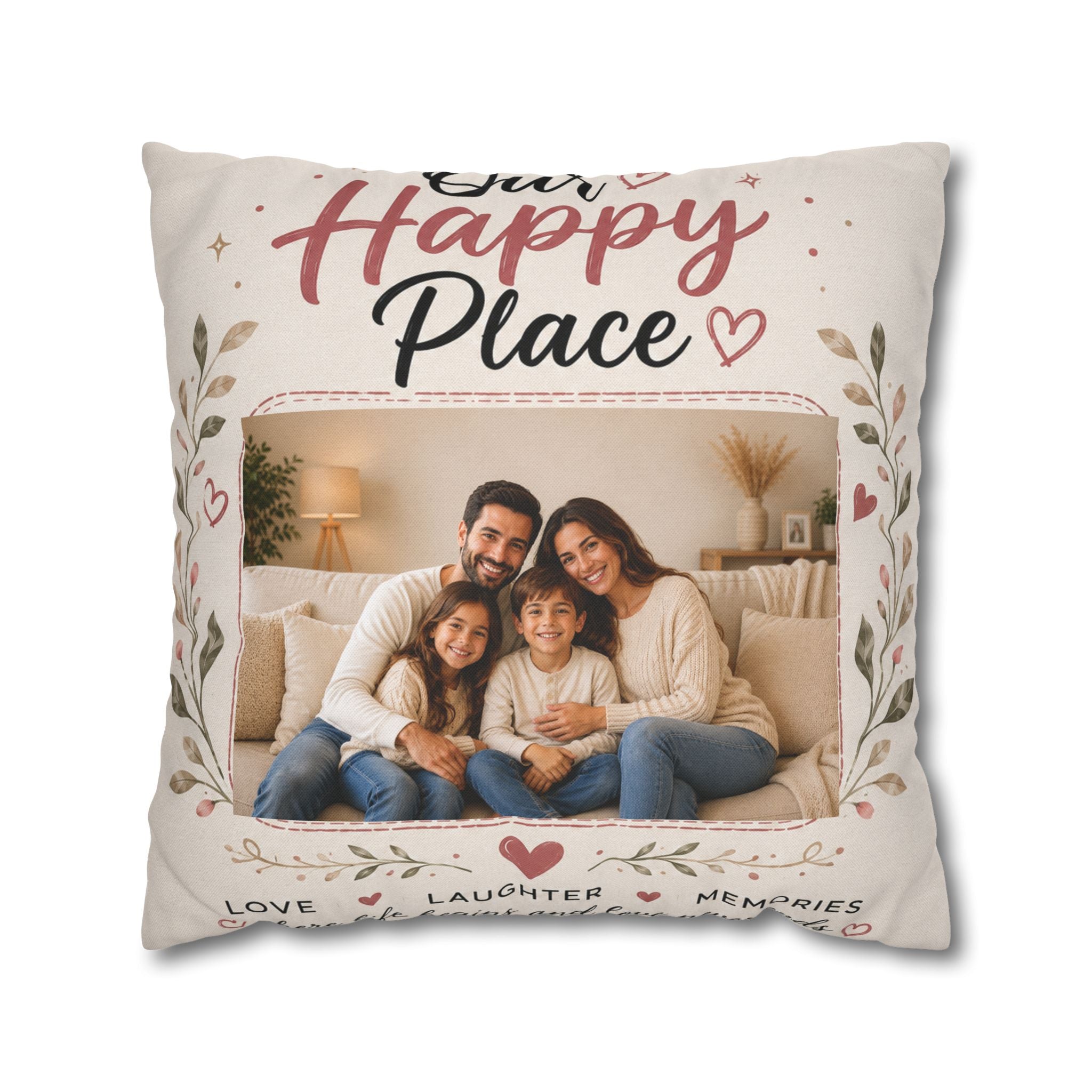 ✨ Our Happy Place Photo Pillowcase — Personalized Family Throw Pillow