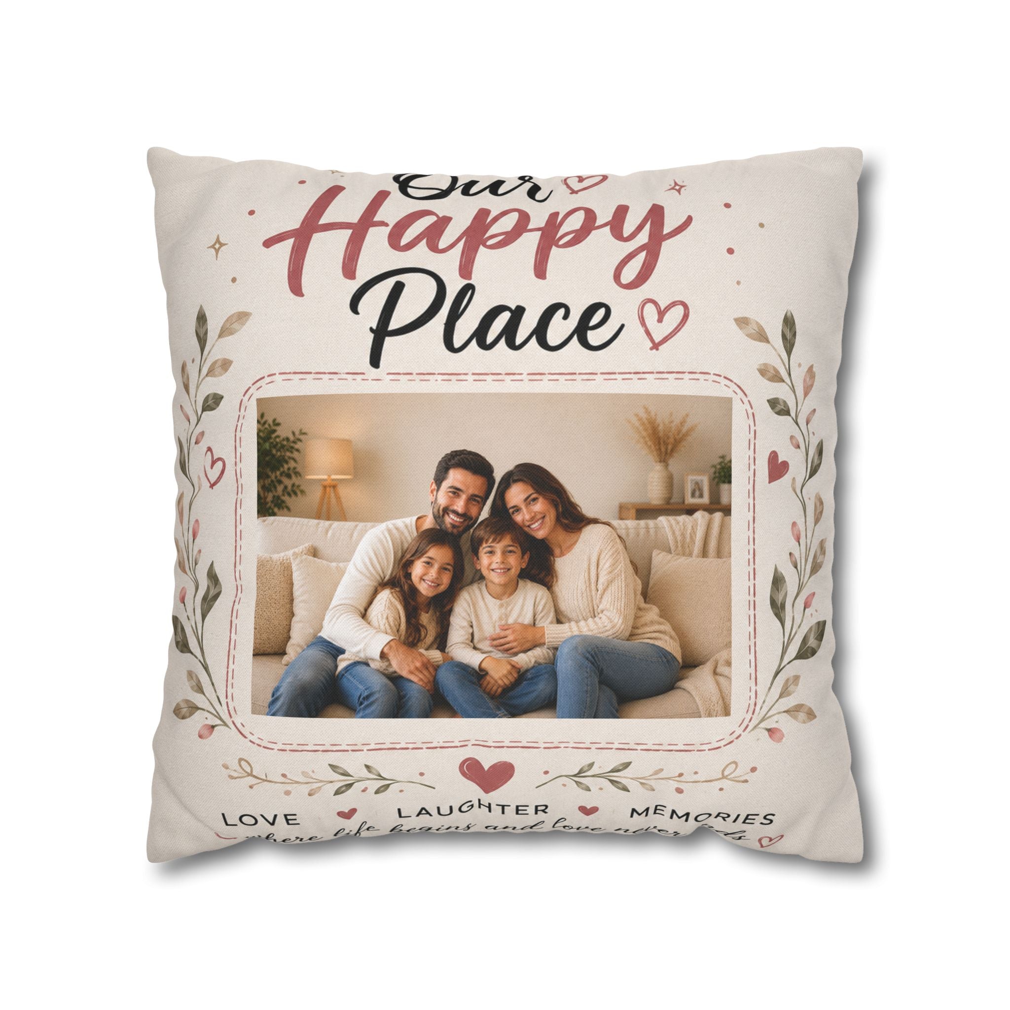 ✨ Our Happy Place Photo Pillowcase — Personalized Family Throw Pillow