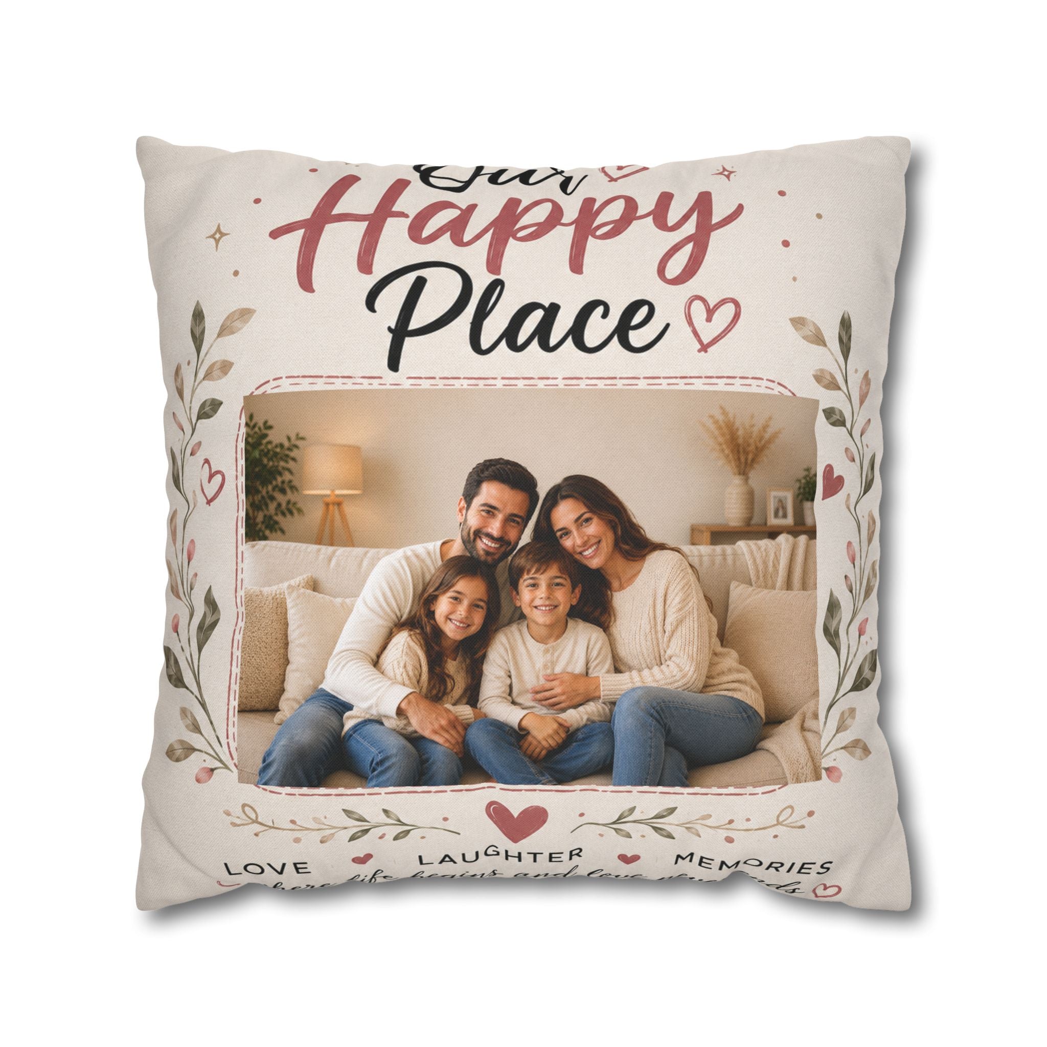 ✨ Our Happy Place Photo Pillowcase — Personalized Family Throw Pillow