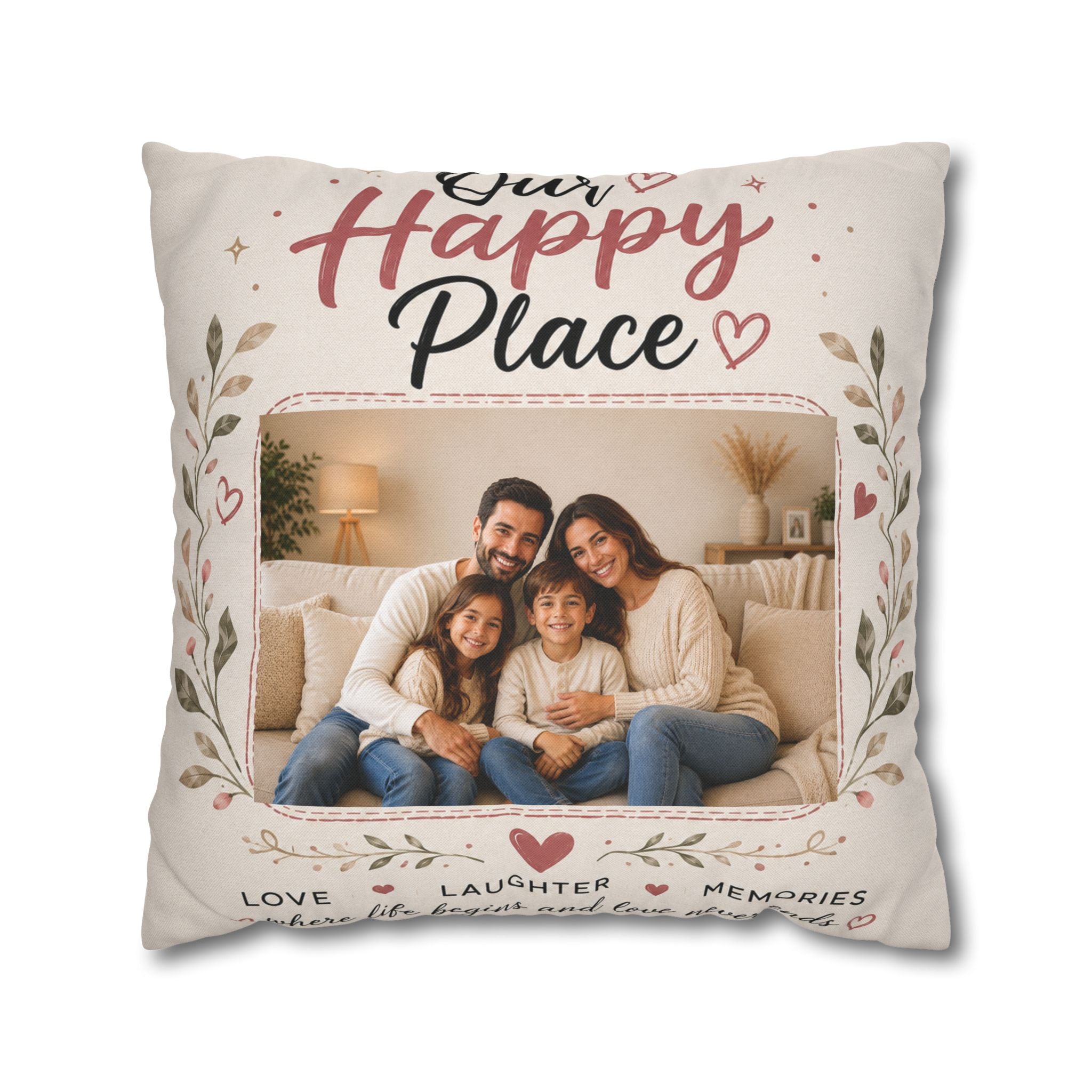 ✨ Our Happy Place Photo Pillowcase — Personalized Family Throw Pillow