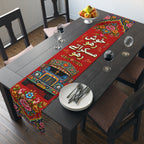 Pakistani Truck Art Floral Table Runner – Urdu Quote 'Khush Raho Muskurate Raho' Cotton/Poly