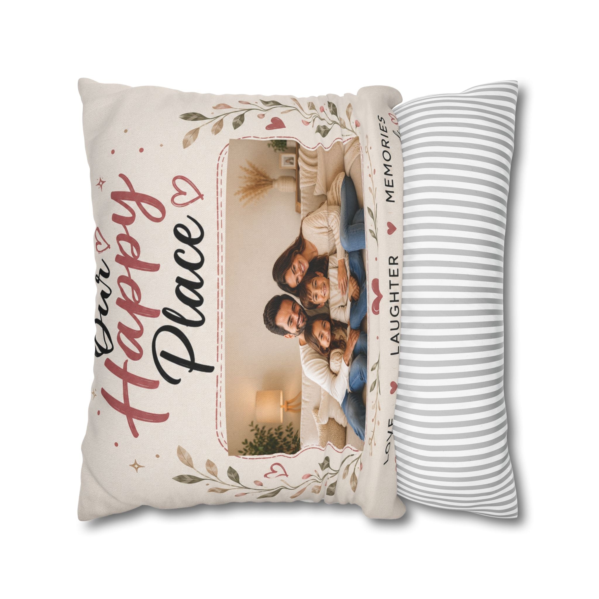 ✨ Our Happy Place Photo Pillowcase — Personalized Family Throw Pillow