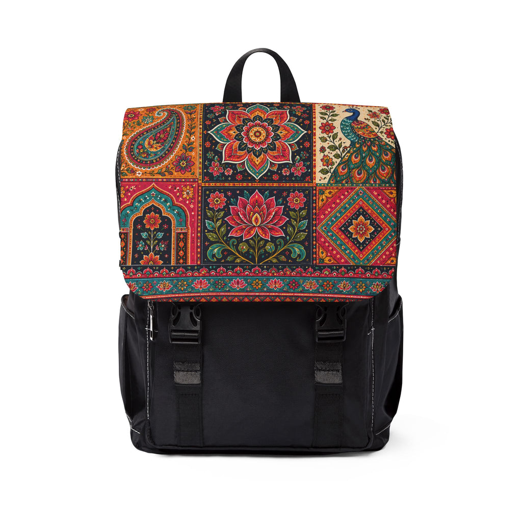 Boho patchwork backpack with colorful paisley and peacock print - بوہو پیچ ورک بیگ پیک رنگین پیزلی اور مور پرنٹ