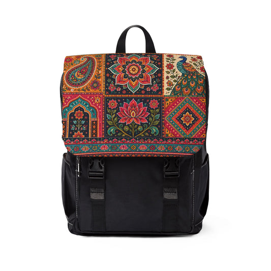 Boho patchwork backpack with colorful paisley and peacock print - بوہو پیچ ورک بیگ پیک رنگین پیزلی اور مور پرنٹ