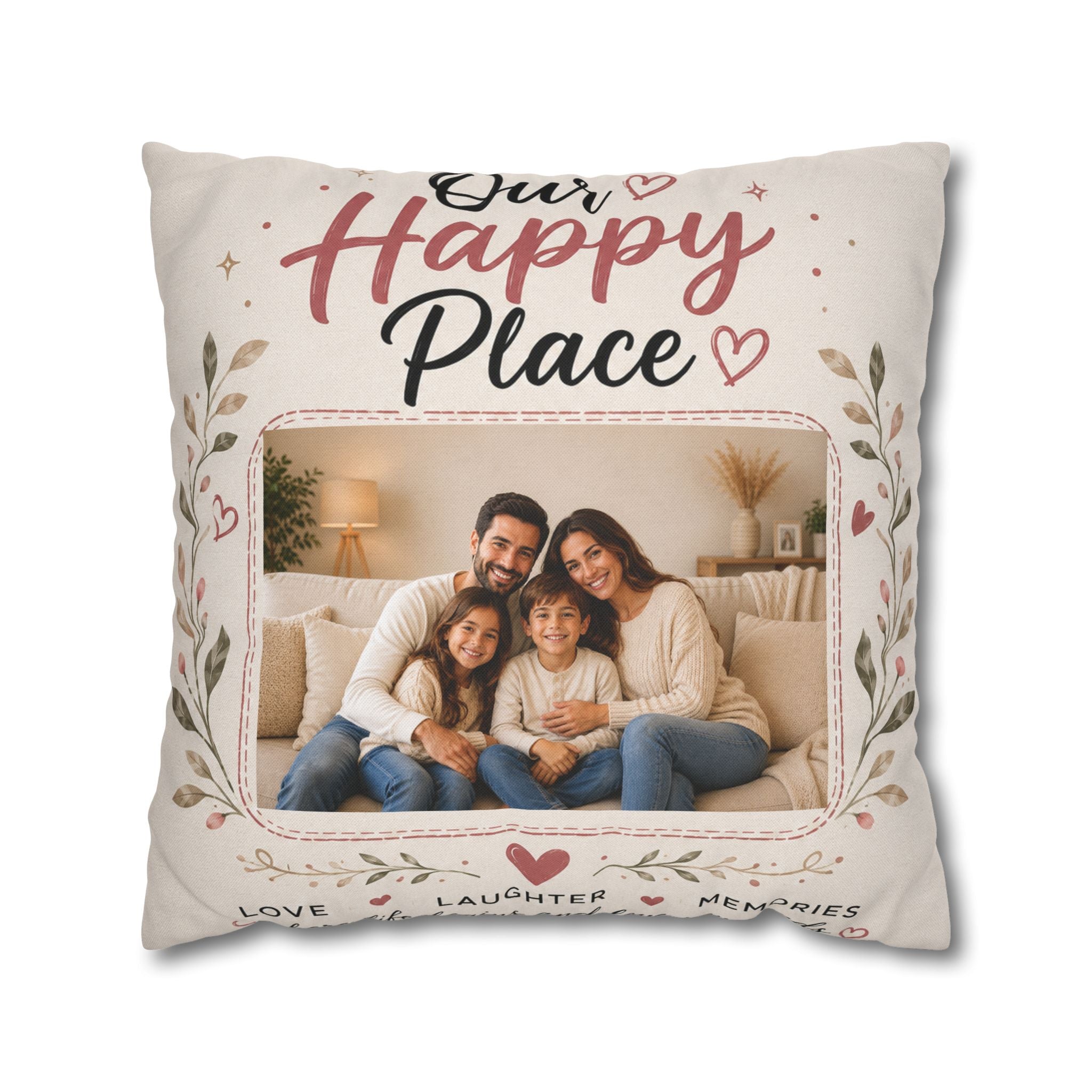 ✨ Our Happy Place Photo Pillowcase — Personalized Family Throw Pillow