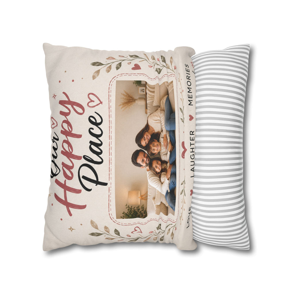 ✨ Our Happy Place Photo Pillowcase — Personalized Family Throw Pillow