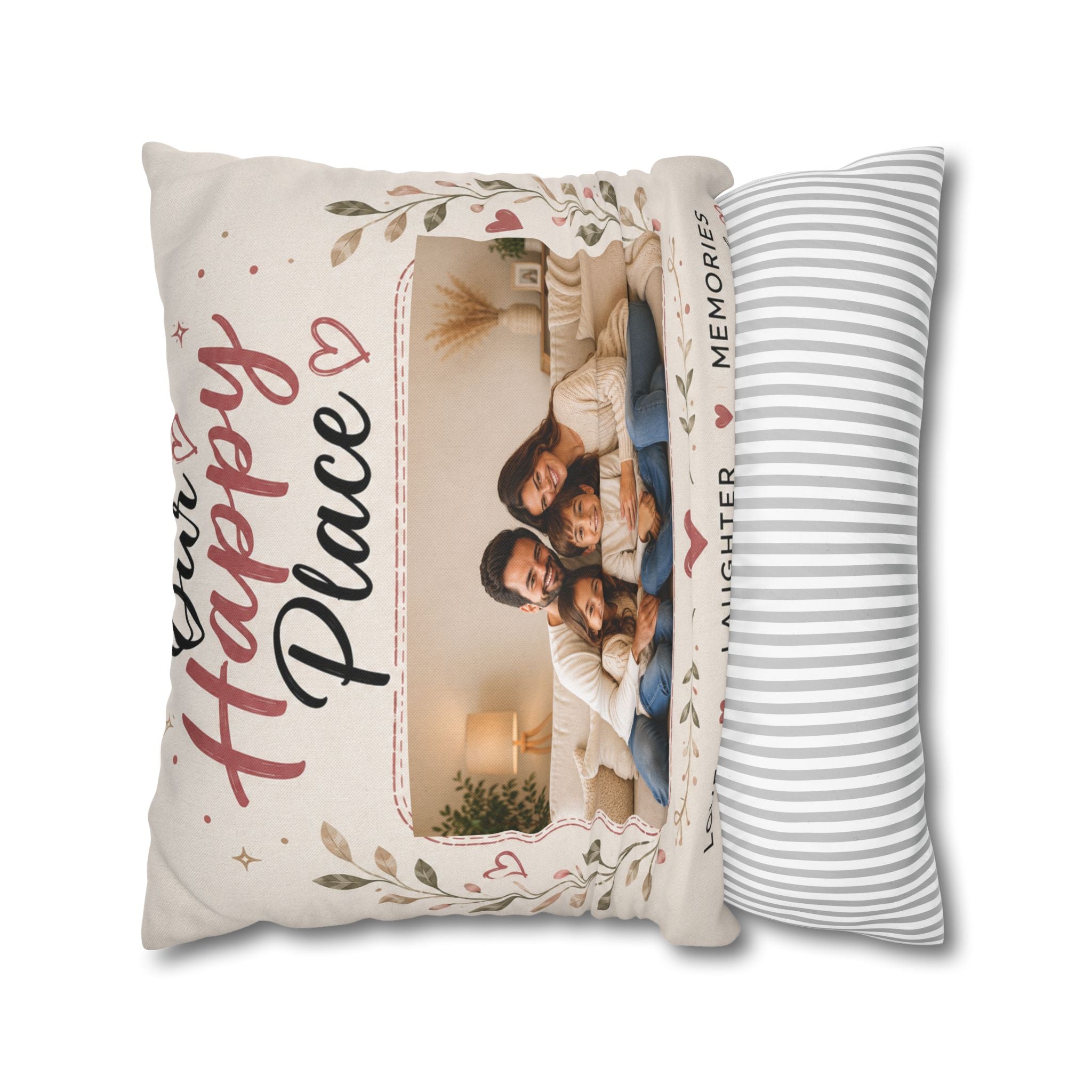 ✨ Our Happy Place Photo Pillowcase — Personalized Family Throw Pillow