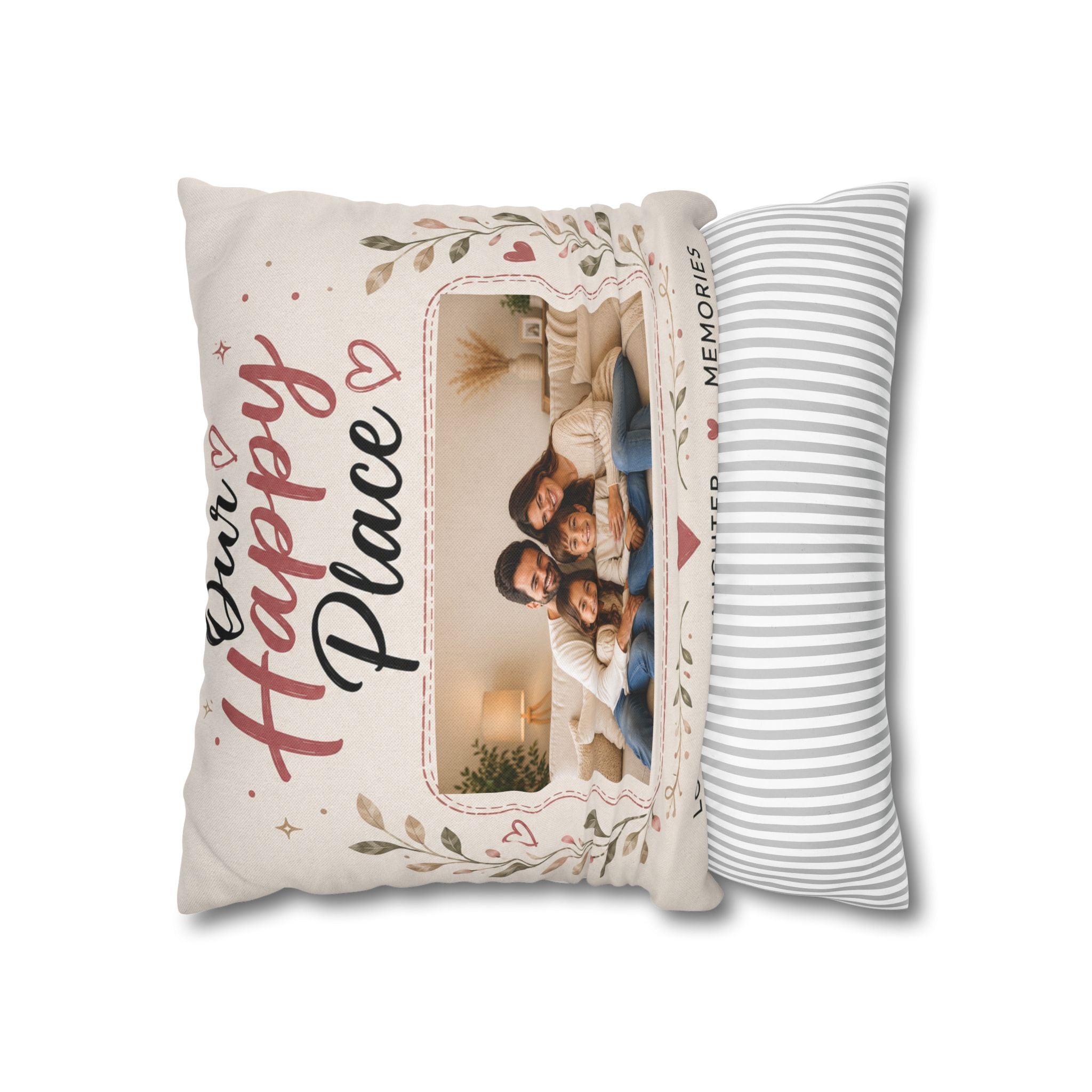 ✨ Our Happy Place Photo Pillowcase — Personalized Family Throw Pillow