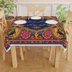 Pakistani Truck Art Tablecloth – Floral Peacock Urdu Poetry Table Cover | 55"x55" Desi Dining Decor
