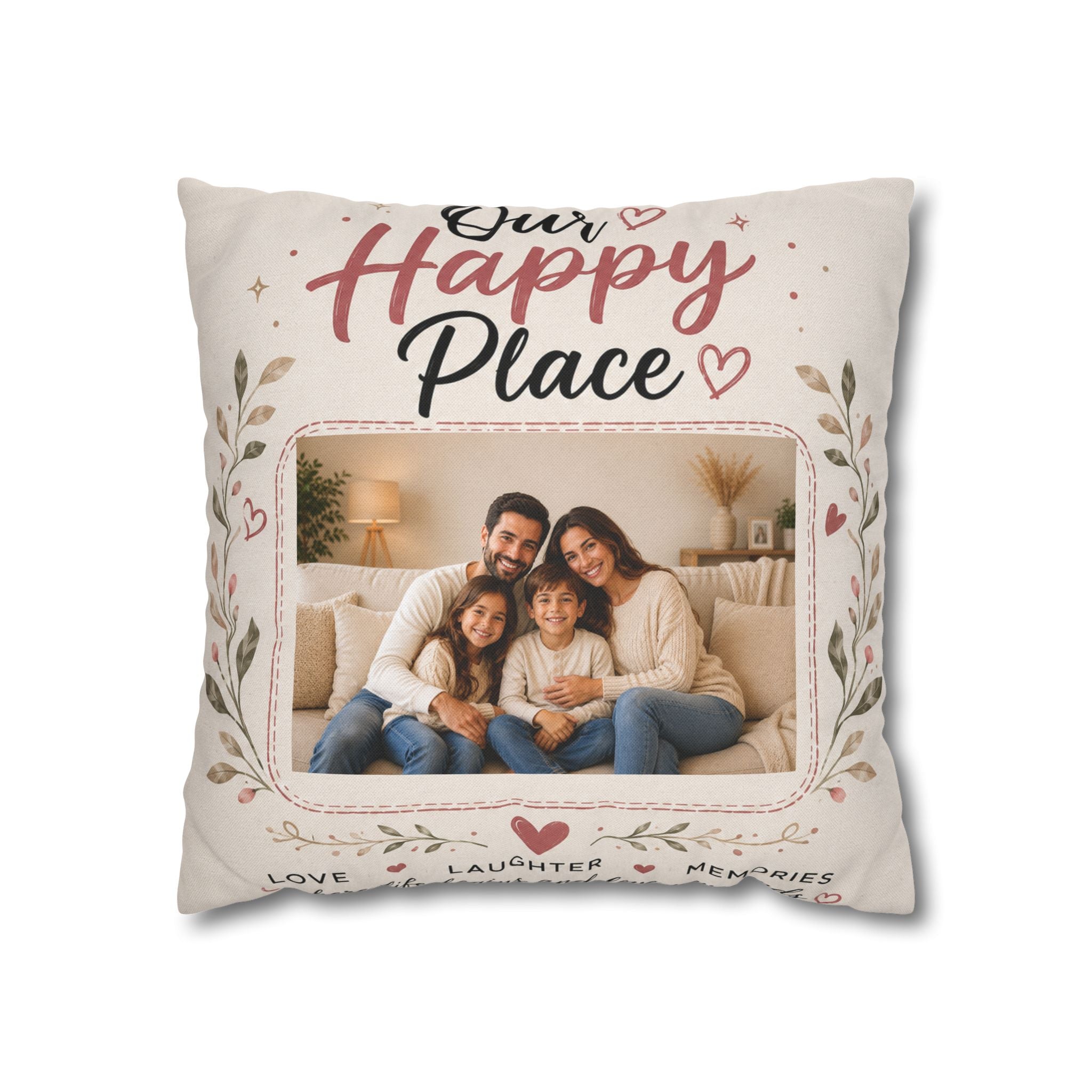 ✨ Our Happy Place Photo Pillowcase — Personalized Family Throw Pillow