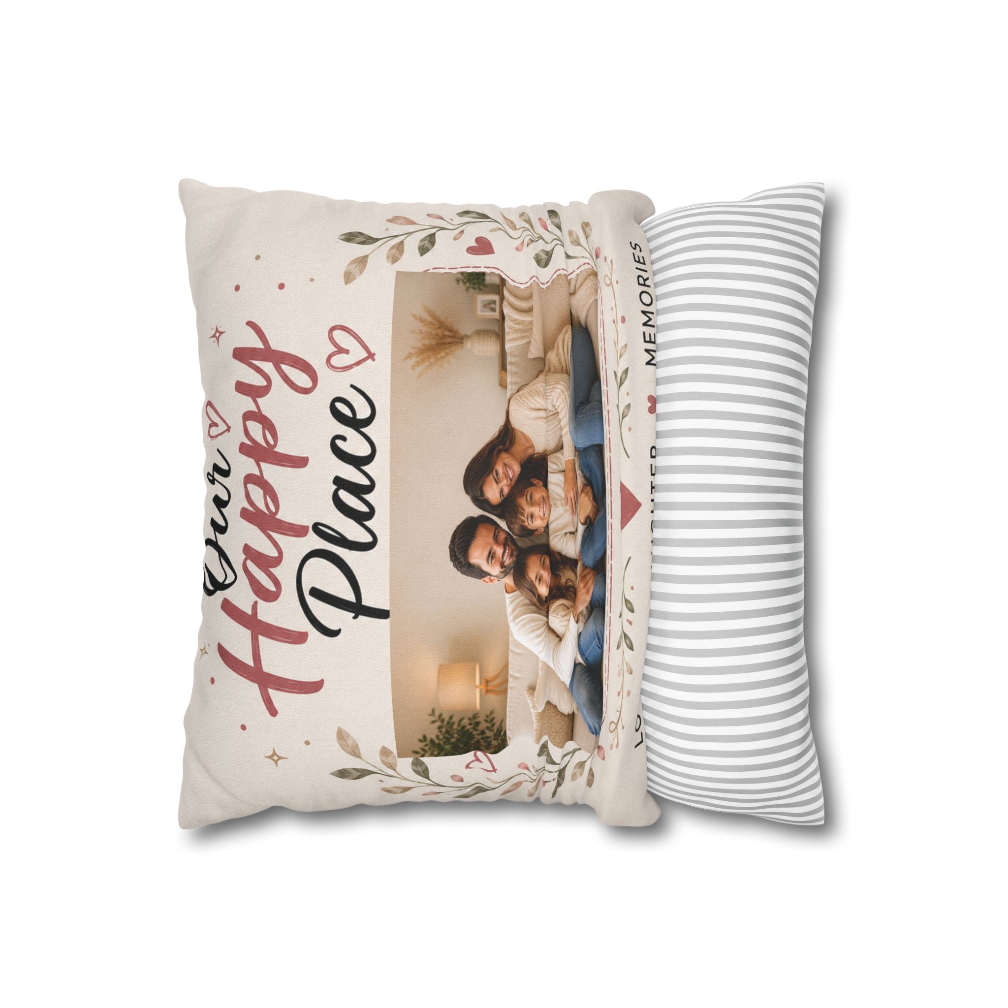 ✨ Our Happy Place Photo Pillowcase — Personalized Family Throw Pillow