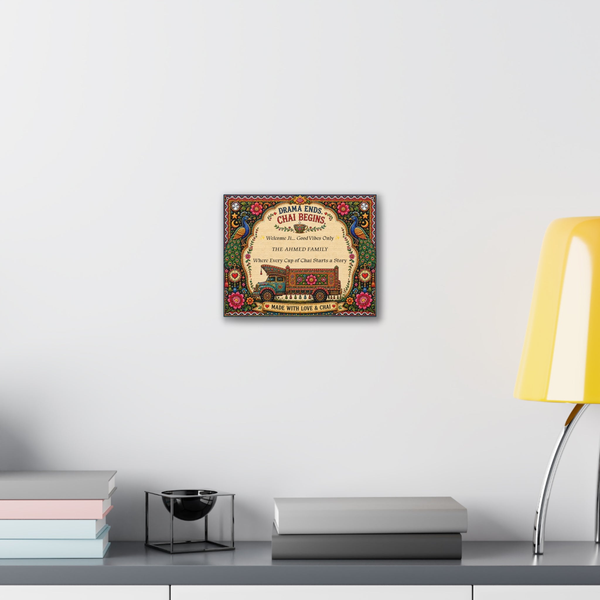 Drama Ends Chai Begins Canvas Wall Art — Personalized 'Made with Love & Chai' Home Sign