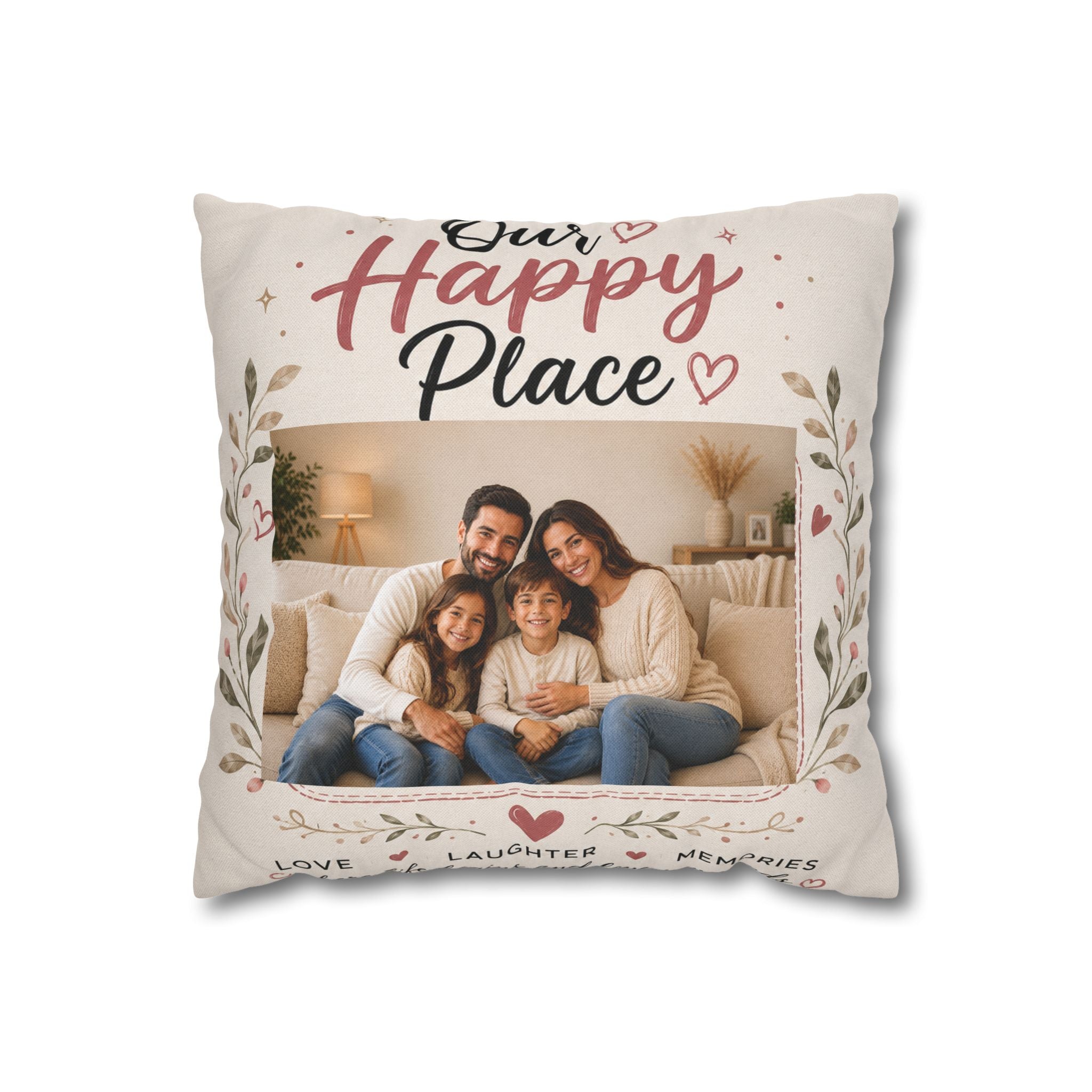 ✨ Our Happy Place Photo Pillowcase — Personalized Family Throw Pillow