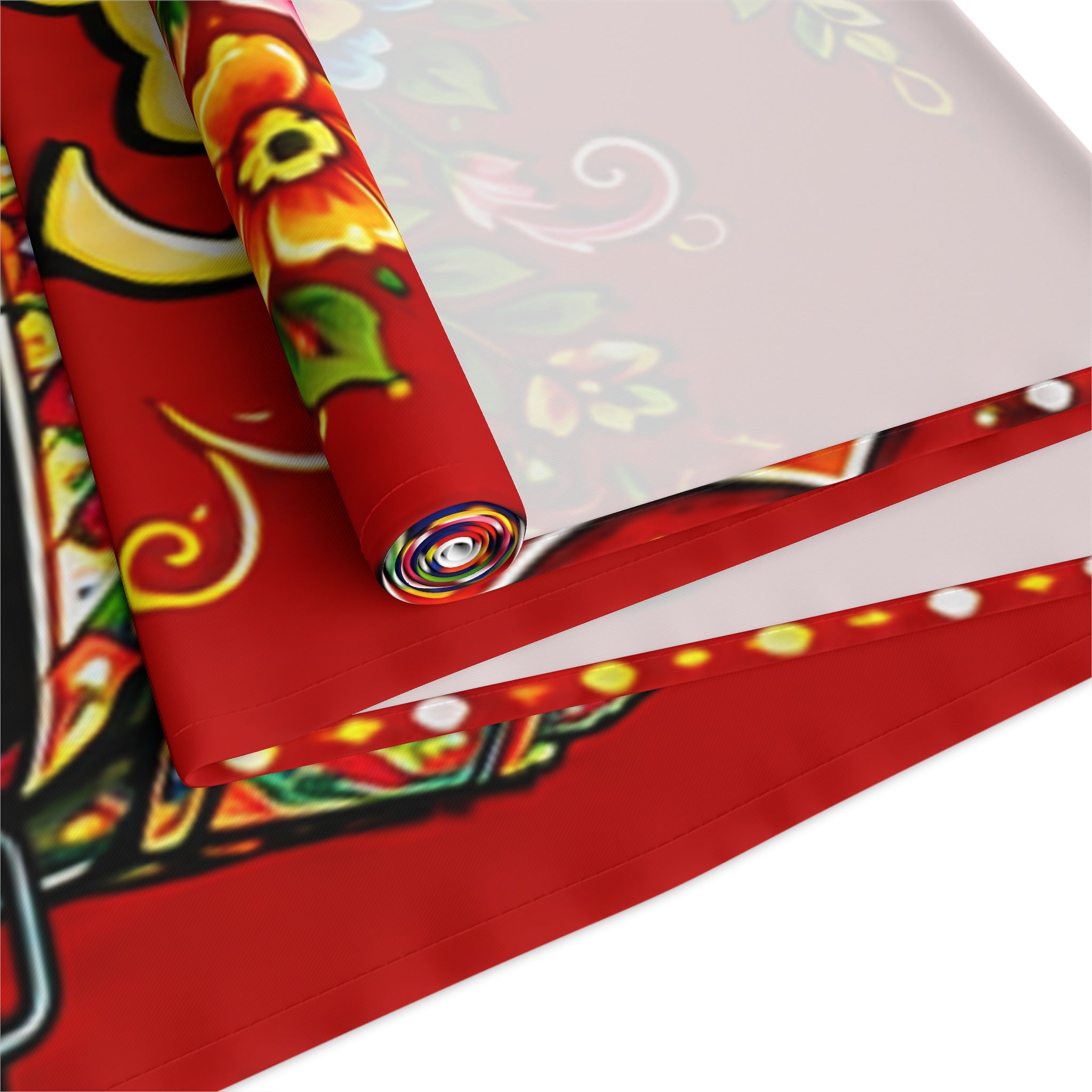 Pakistani Truck Art Floral Table Runner – Urdu Quote 'Khush Raho Muskurate Raho' Cotton/Poly