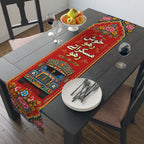 Pakistani Truck Art Floral Table Runner – Urdu Quote 'Khush Raho Muskurate Raho' Cotton/Poly