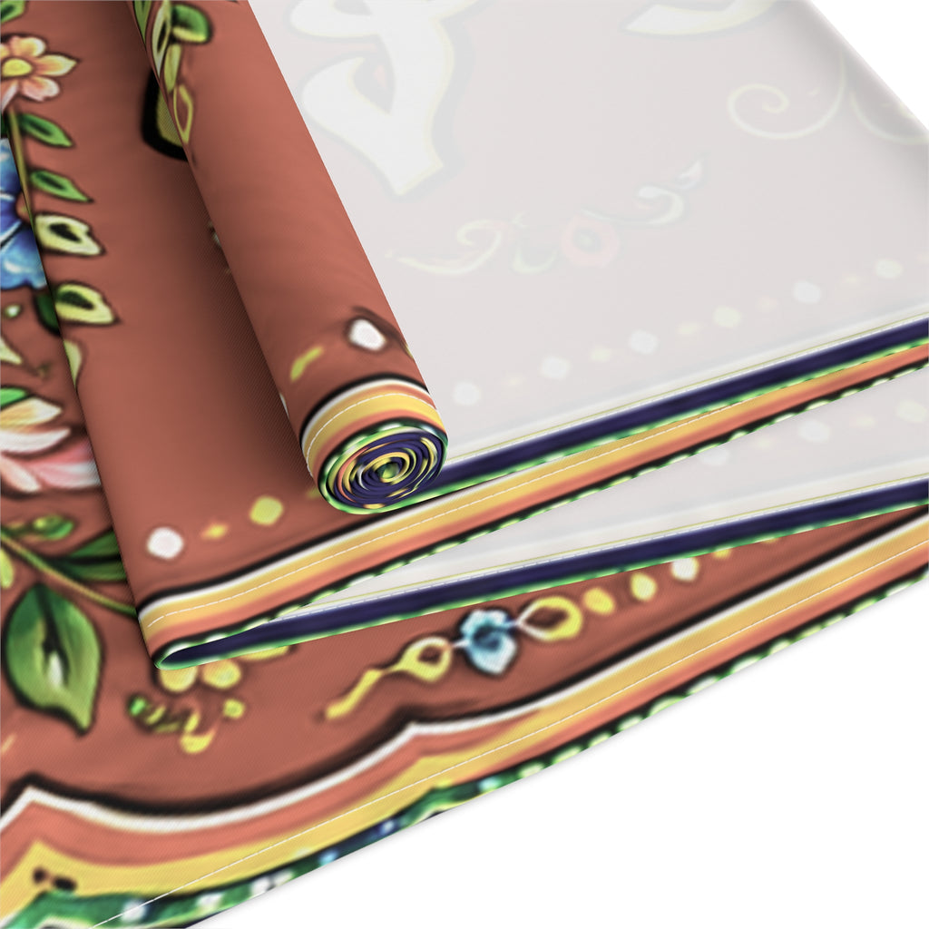 Pakistani Truck Art Floral Table Runner – Urdu Quote 'Khush Raho Muskurate Raho' Cotton/Poly