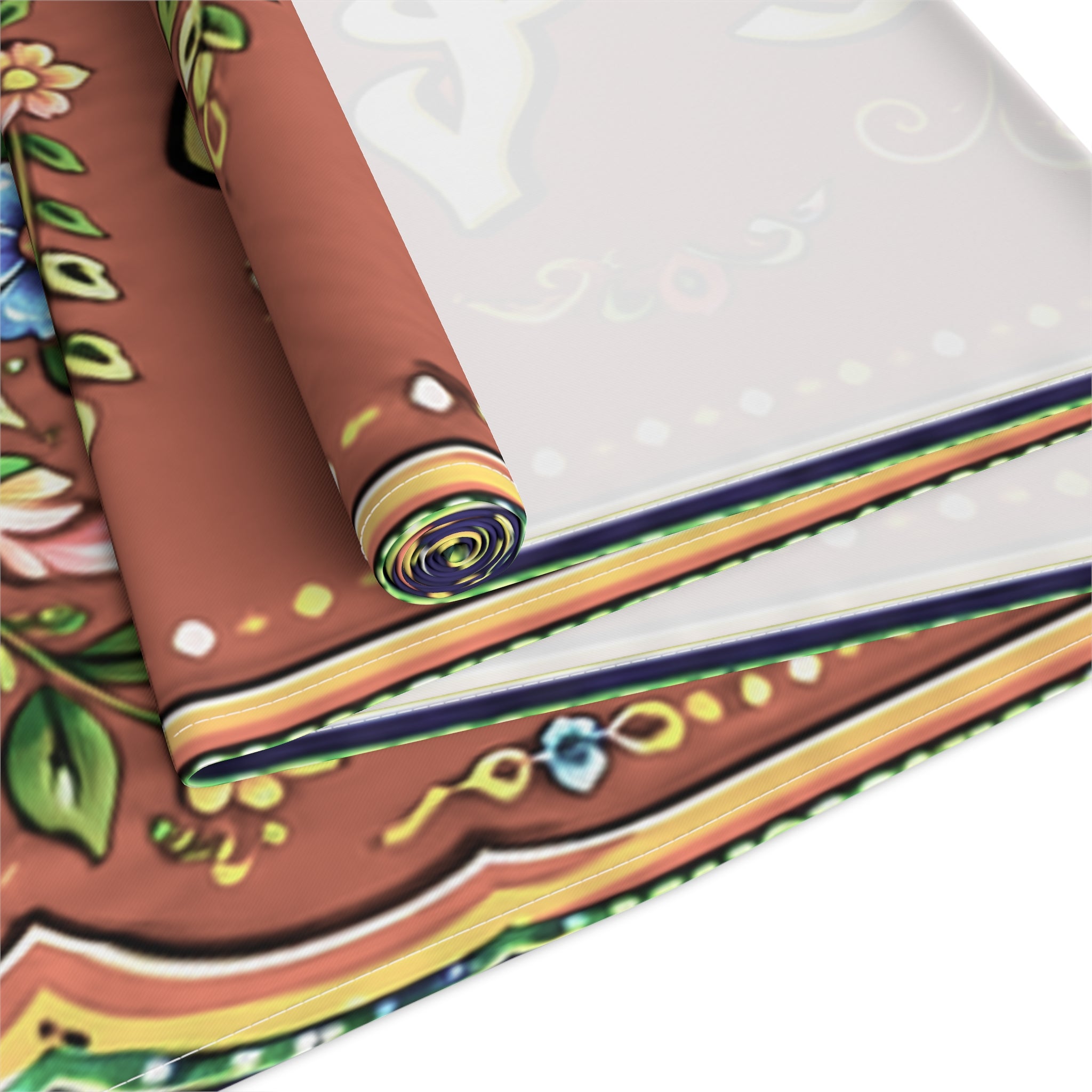 Pakistani Truck Art Floral Table Runner – Urdu Quote 'Khush Raho Muskurate Raho' Cotton/Poly