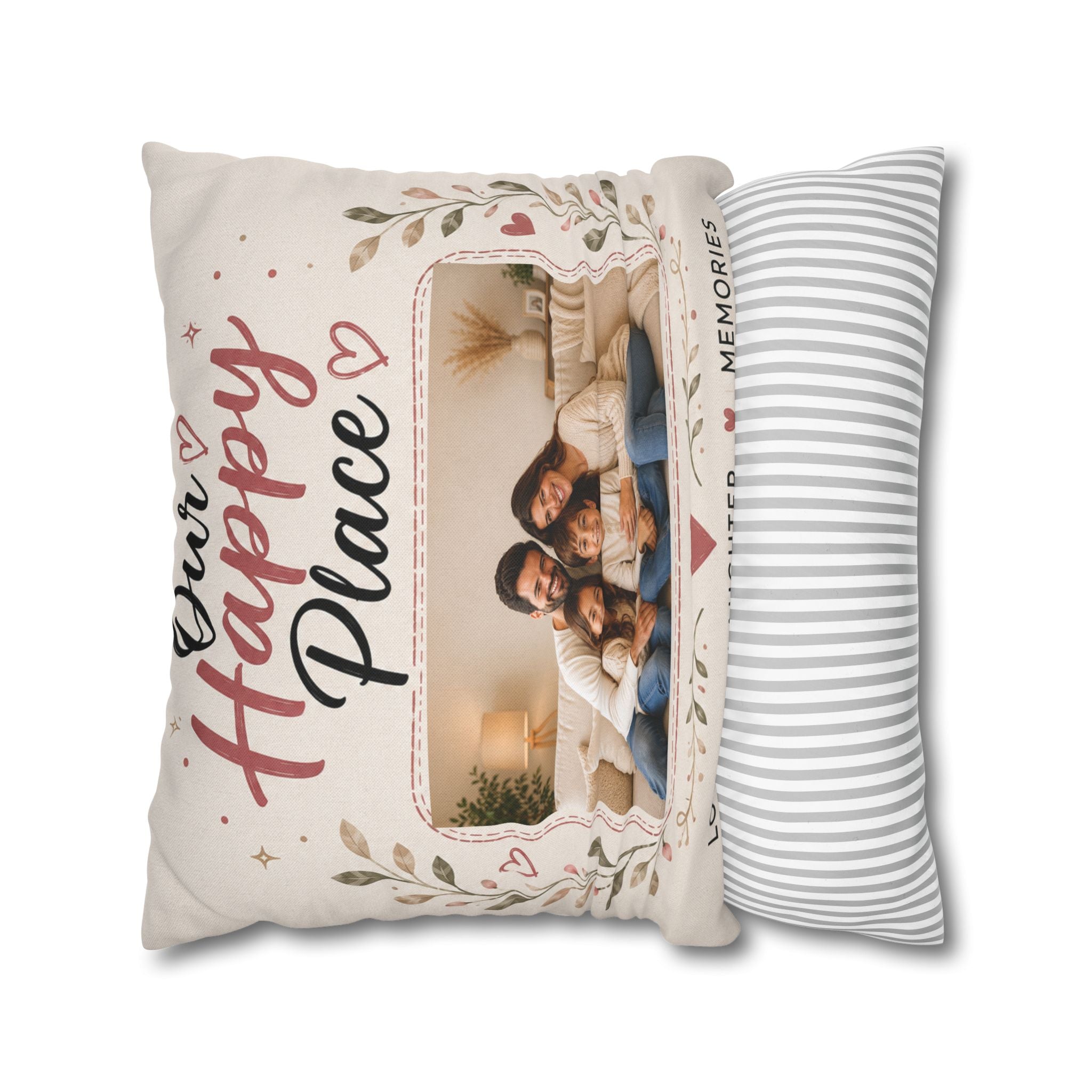 ✨ Our Happy Place Photo Pillowcase — Personalized Family Throw Pillow