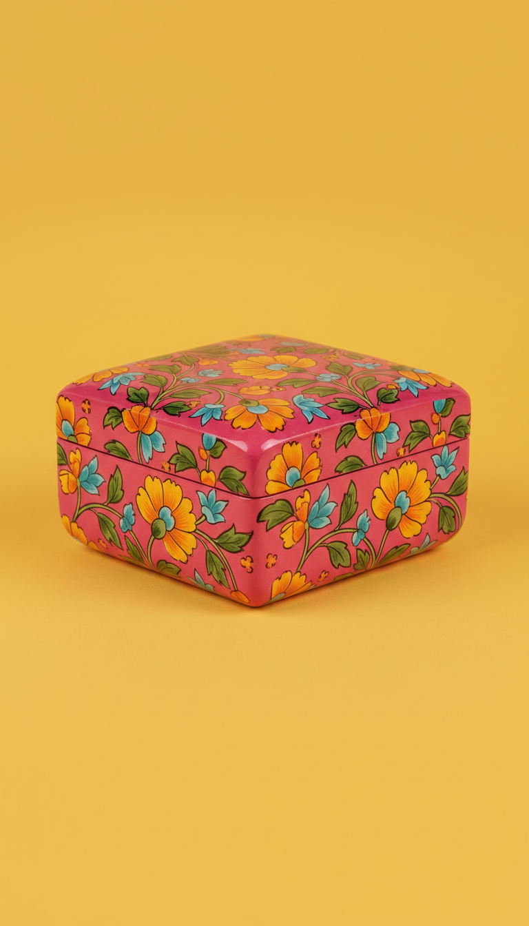 Lacquered Wood Floral Storage Box