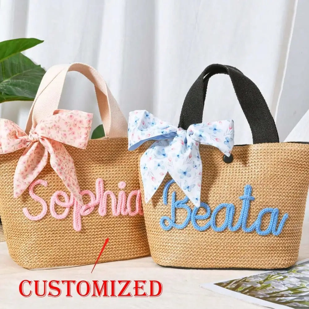 Personalized Straw Beach Bag – Custom Embroidered Name Crochet Tote