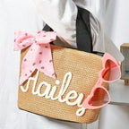Personalized Straw Beach Bag – Custom Embroidered Name Crochet Tote