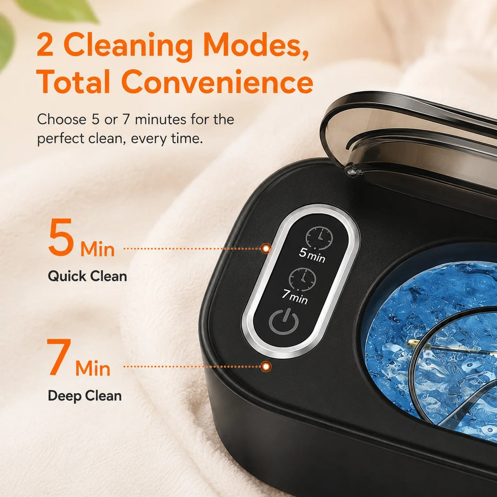 Ultrasonic Jewelry, Eyeglasses & Watches Cleaner - 360° Deep Clean, 5/7 Min Modes