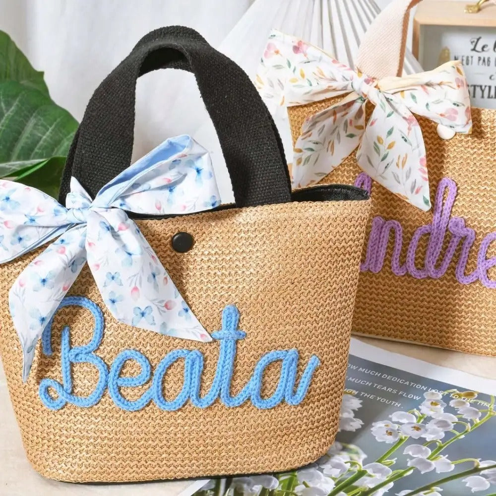 Personalized Straw Beach Bag – Custom Embroidered Name Crochet Tote