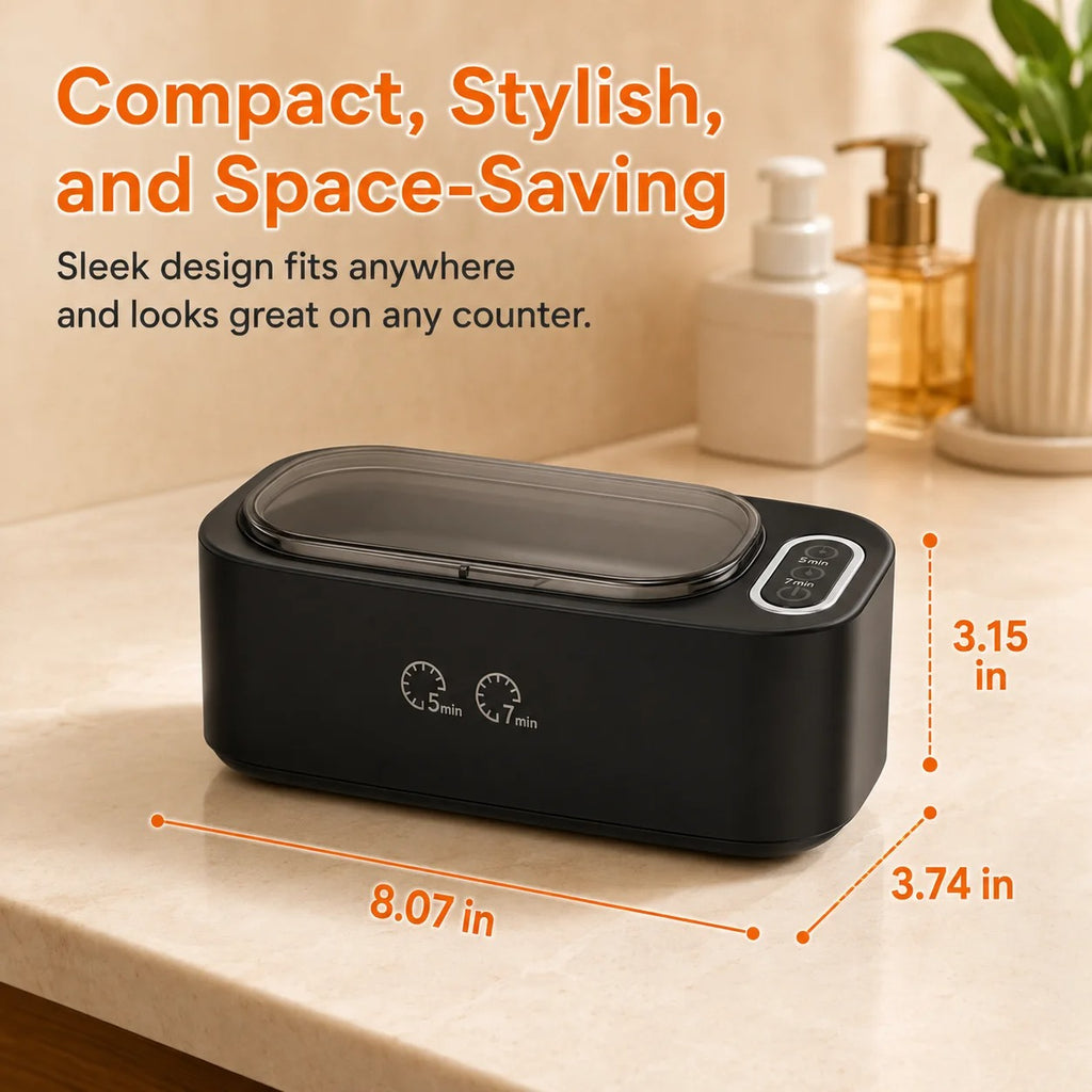 Ultrasonic Jewelry, Eyeglasses & Watches Cleaner - 360° Deep Clean, 5/7 Min Modes