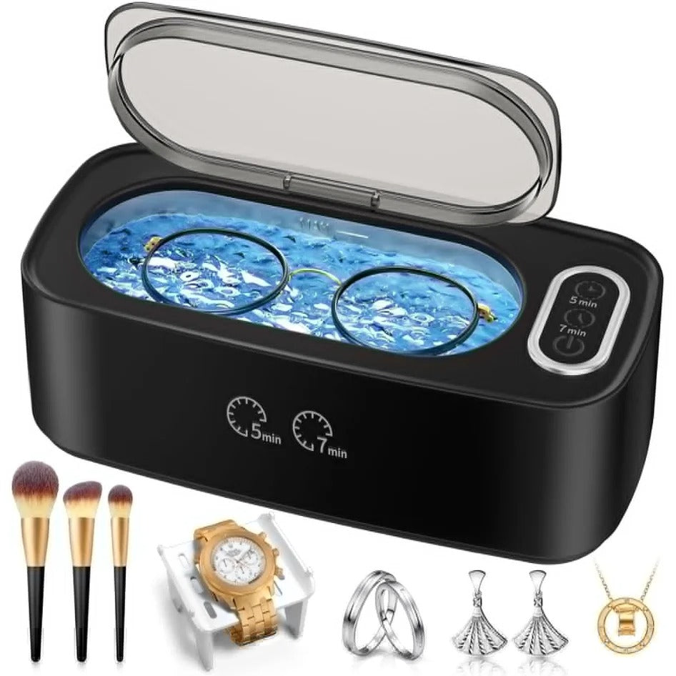 Ultrasonic Jewelry, Eyeglasses & Watches Cleaner - 360° Deep Clean, 5/7 Min Modes